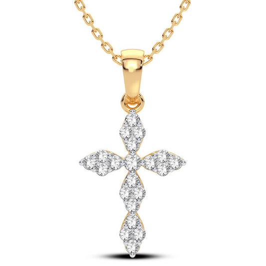 Graceful 14K Yellow Gold 0.25CT Marquise Diamond Cross Pendant