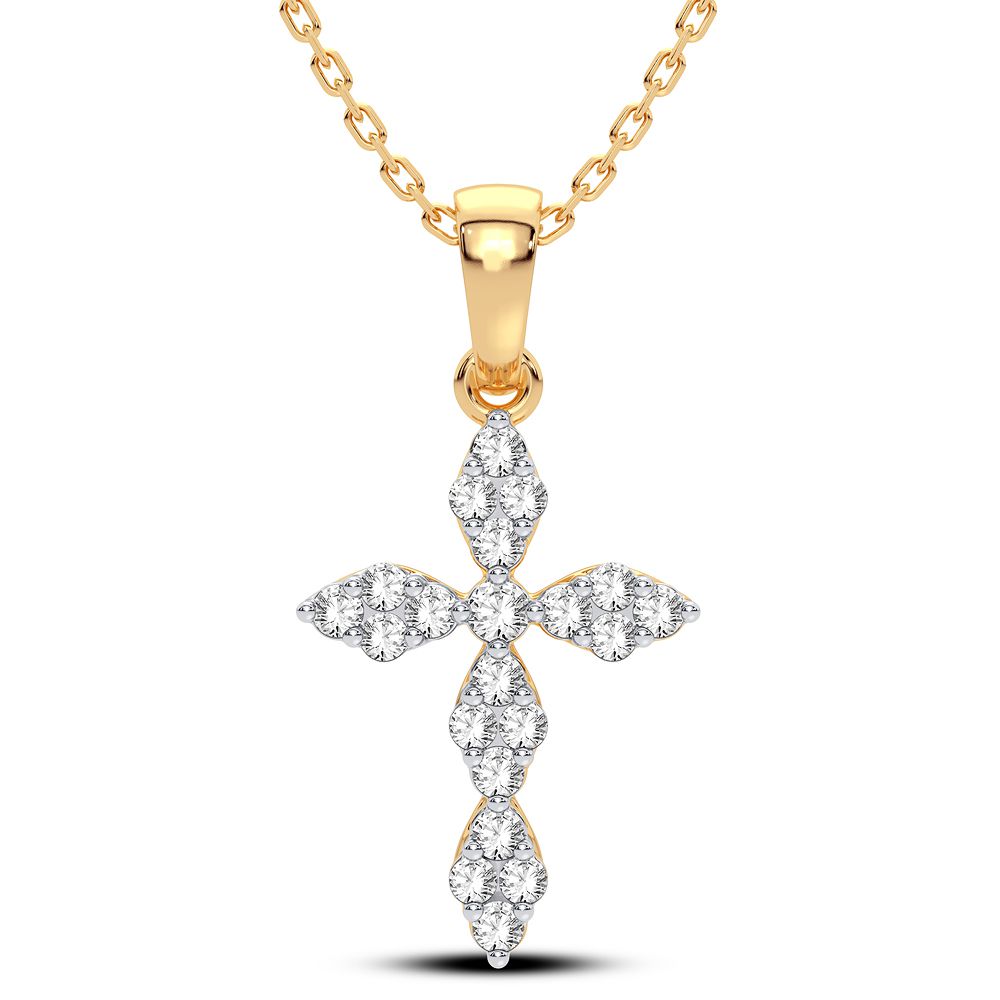 Graceful 14K Yellow Gold 0.25CT Marquise Diamond Cross Pendant