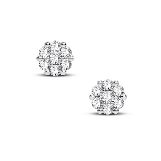 Small Floral Diamond Stud Earrings - 14K Yellow Gold