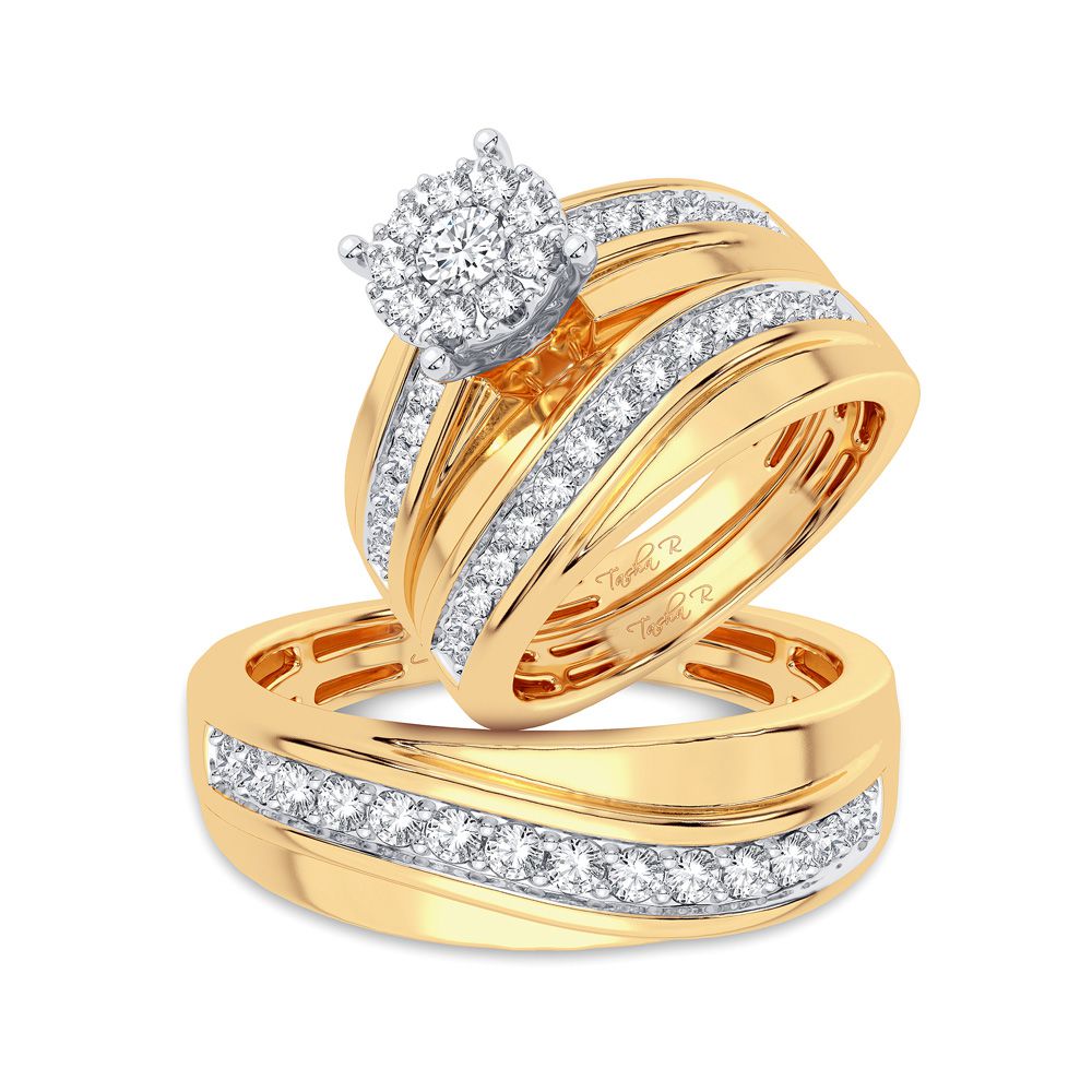 Eternal Radiance: 14K Yellow Gold 1.04CT Diamond Trio Wedding Set