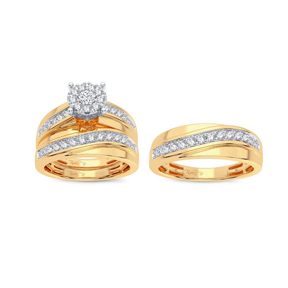 Eternal Radiance: 14K Yellow Gold 1.04CT Diamond Trio Wedding Set