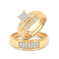 Juego de trío de anillos de boda con engarce de canales de diamantes de 0,50 quilates en oro amarillo de 14 quilates