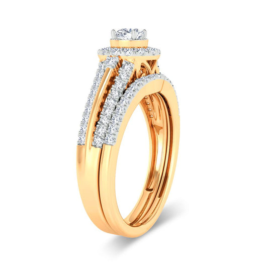 Harmony Halo - Conjunto nupcial de diamantes de 0,50 quilates en oro amarillo de 14 quilates