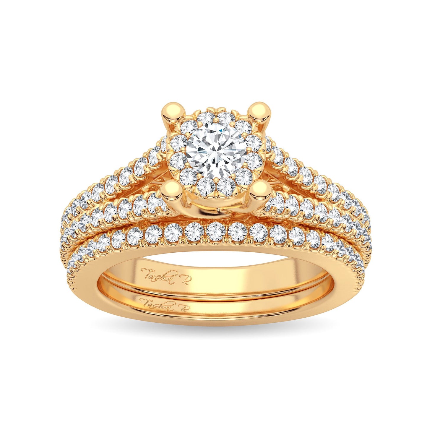 Corona de luz - Conjunto nupcial de oro amarillo de 14 quilates con diamantes de 0,83 quilates