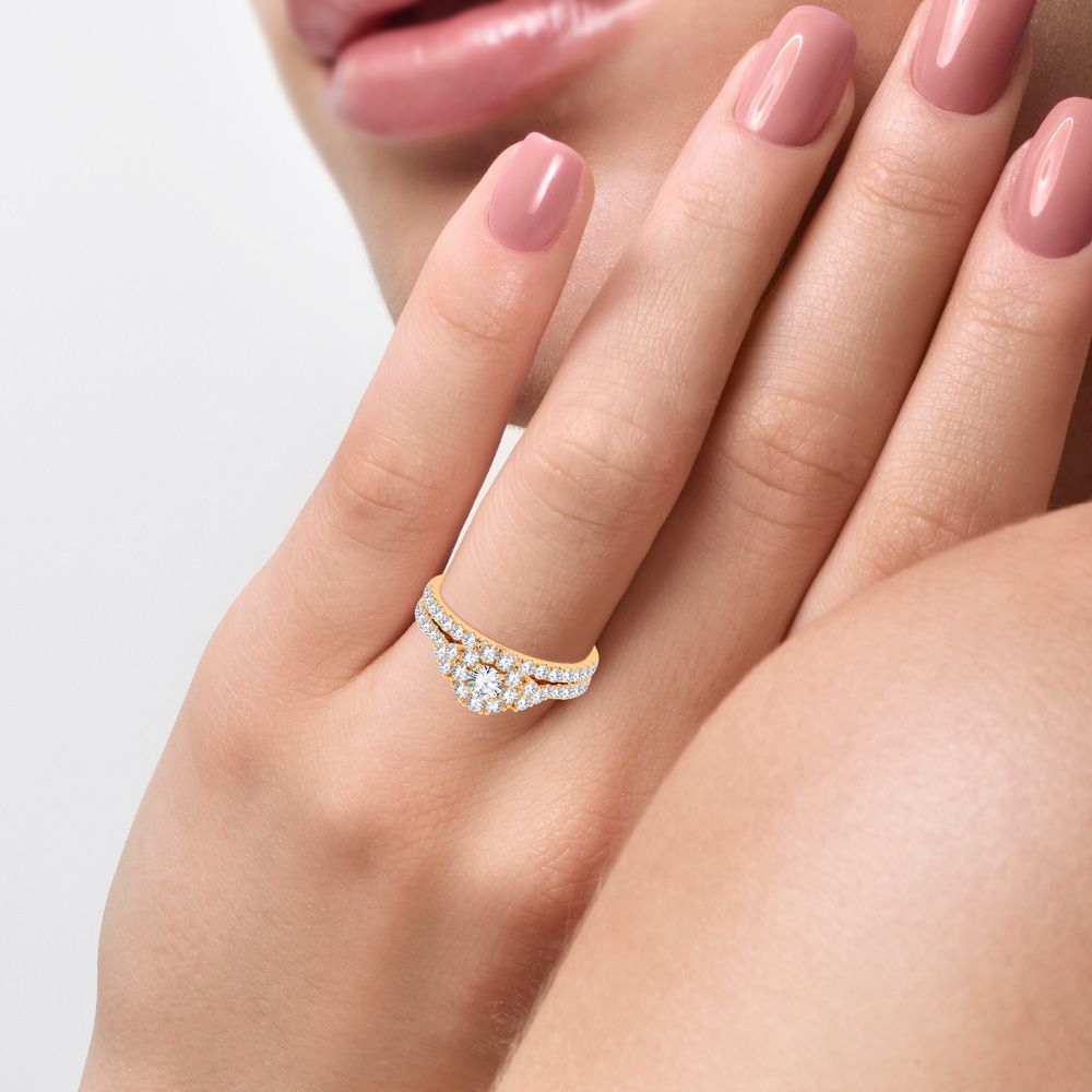 Sunbeam Splendor - Anillo nupcial de oro amarillo de 14 quilates con diamantes de 1,00 CTW