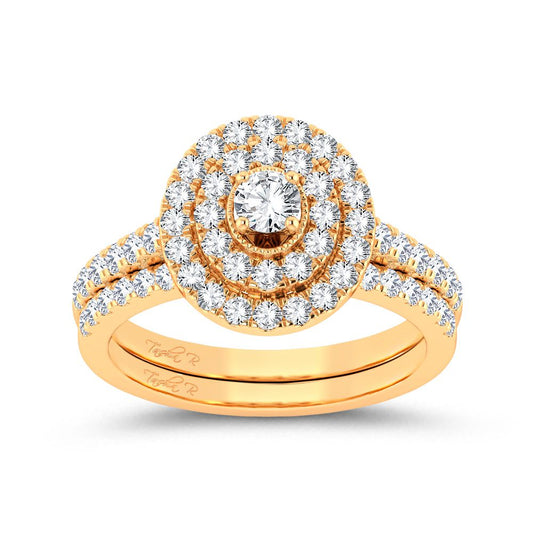 Solar Flare Grace - Conjunto nupcial de diamantes ovalados de 1,00 quilates en oro amarillo de 14 quilates