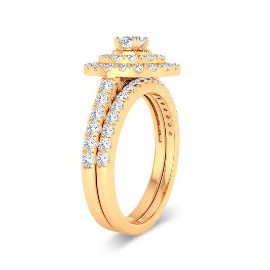 Solar Flare Grace - Conjunto nupcial de diamantes ovalados de 1,00 quilates en oro amarillo de 14 quilates