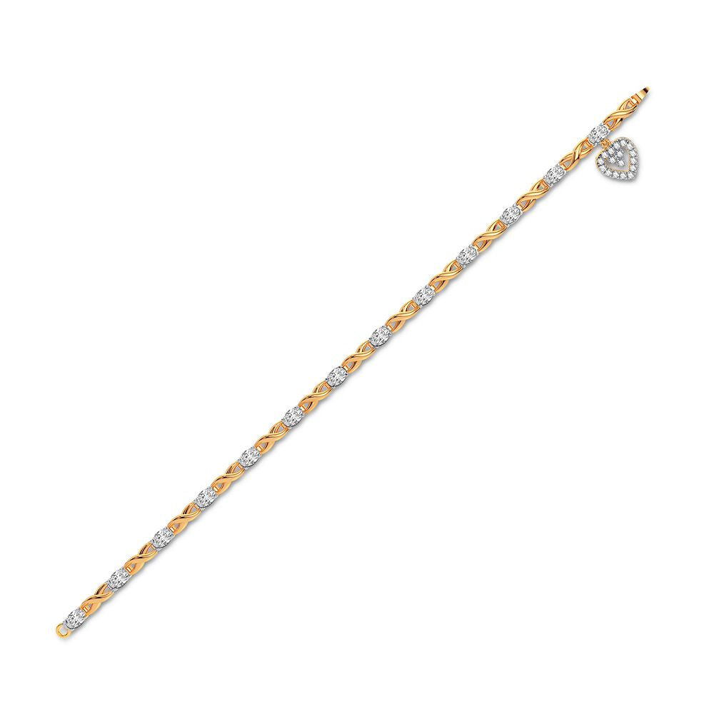 Charming Heart Diamond Bracelet -  10K Yellow Gold 0.10CT Diamonds