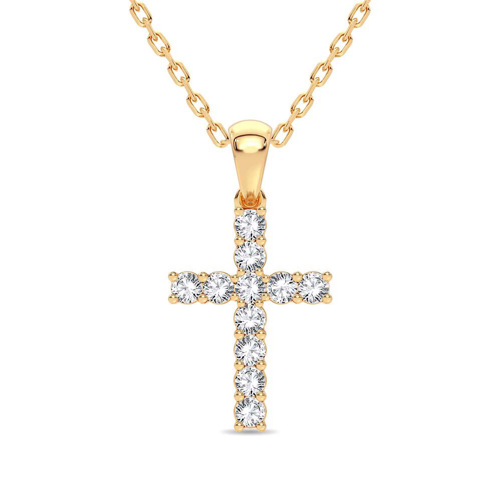 Radiant 14K Yellow Gold 0.50CT Classic Round Diamond Cross Pendant