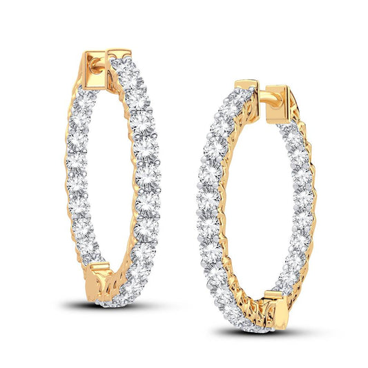 Aretes tipo argolla de diamantes de círculo completo de lujo - Oro amarillo de 14 k