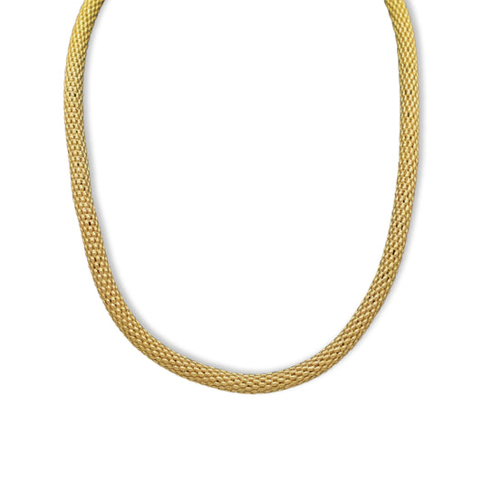Elegante juego de collar y pulsera estilo malla de palomitas de maíz para mujer en oro de 18 quilates