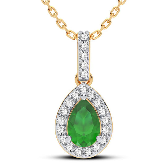 14K Yellow Gold Pear-Shaped Emerald & 0.10CT Diamond Pendant