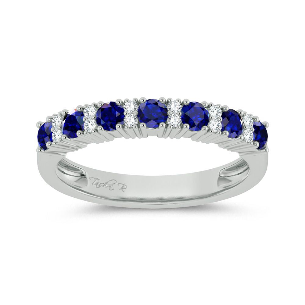 Elegancia azul - Anillo de zafiro y diamantes de 0,10 quilates en oro blanco de 14 quilates