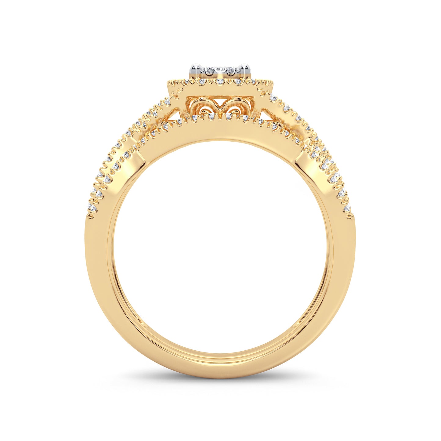 Serenata Sunburst - Conjunto nupcial de oro amarillo de 14 quilates con diamantes redondos de 0,50 quilates
