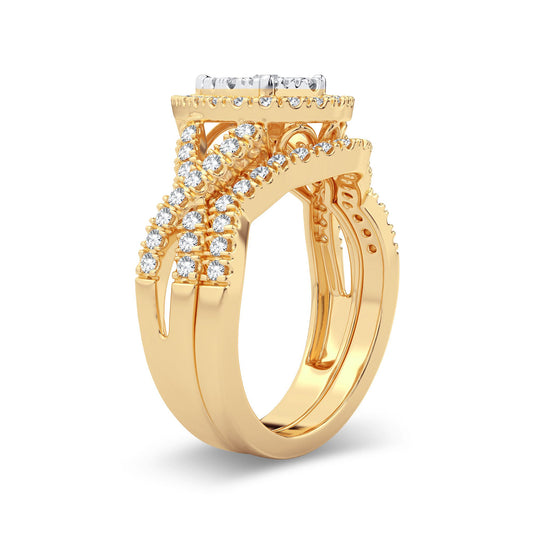 Esplendor de coronación: conjunto nupcial de diamantes de 1,00 quilates en oro amarillo de 14 quilates