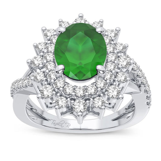 14K 0.70CT Diamond Emerald Ring