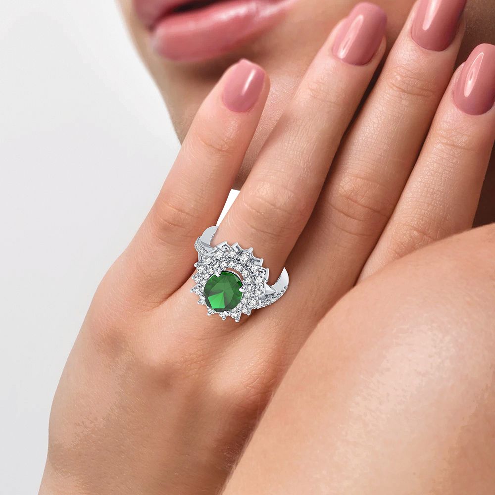 14K 0.70CT Diamond Emerald Ring