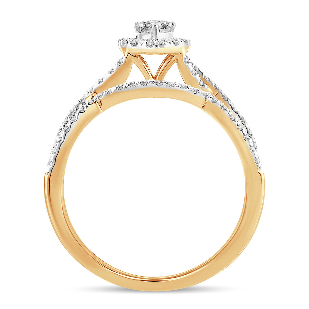 Halo de encantamiento: anillo nupcial de oro amarillo de 14 quilates con diamantes de talla elegante de 0,75 quilates