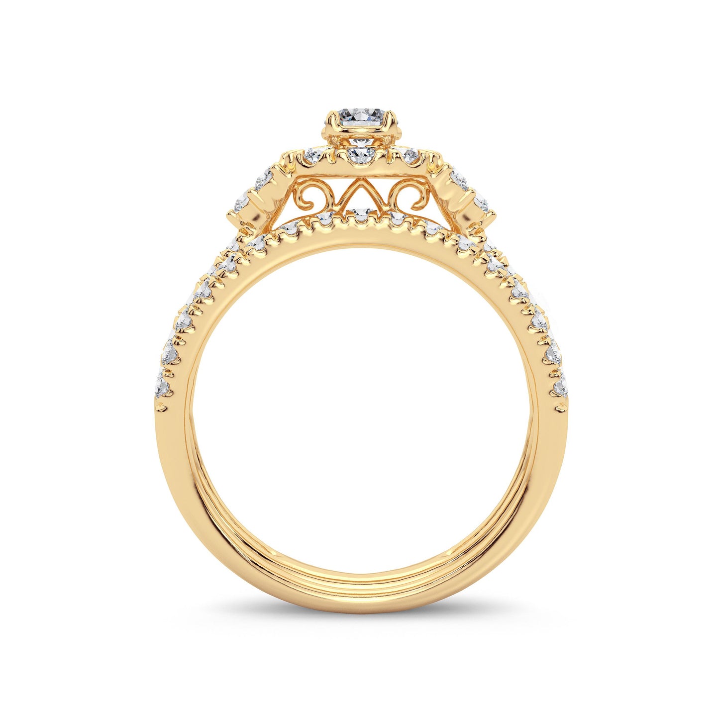 Golden Coronet - 14K Yellow Gold 1.00ct Diamond Bridal Set