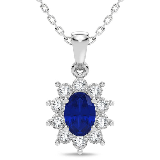 Sapphire Starburst - 10K White Gold 0.05CT Diamond and Sapphire Pendant