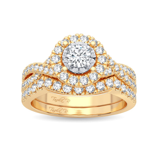 Radiance Crown - Anillo nupcial de oro amarillo de 14 quilates con diamantes de 0,75 quilates