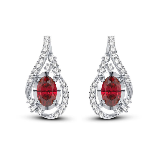 Teardrop Ruby & Diamond Stud Earrings - 14K White Gold