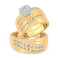 Juego de anillos de boda con trío de diamantes de 1,13 quilates en oro amarillo de 14 quilates