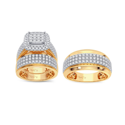 Diamond Allure: Conjunto de boda con trío de diamantes de 2,00 quilates en oro amarillo de 14 quilates