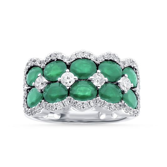 Emerald Fashion Ring In 14K White Gold 0.69CT Diamond