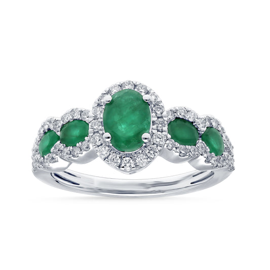 Diamond Emerald Ring In 14K White Gold 0.45CT