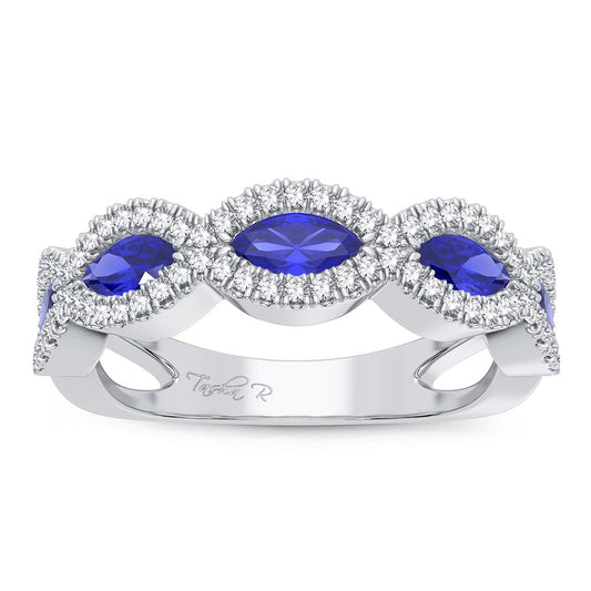 Azure Allure - Anillo de zafiro y diamantes de 0,20 quilates en oro blanco de 14 quilates