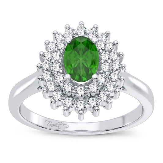Diamond & Emerald Ring In 14K White Gold 0.25 CT