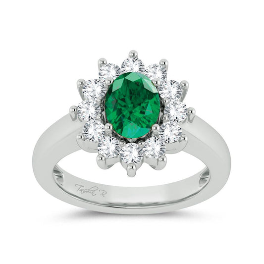 Anillo con esmeralda de diamantes de 14 quilates y 0,79 ct