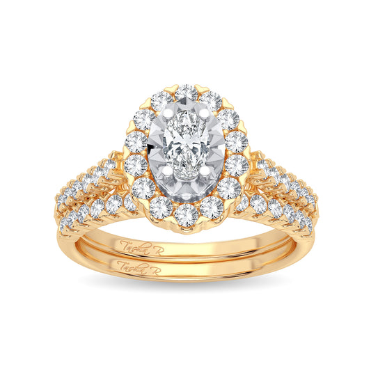 Elegant Allure - Anillo nupcial de oro amarillo de 14 quilates con diamantes de 1,00 quilates