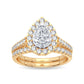 Elegancia de pera - Anillo nupcial de oro amarillo de 14 quilates con diamantes de 1,05 quilates