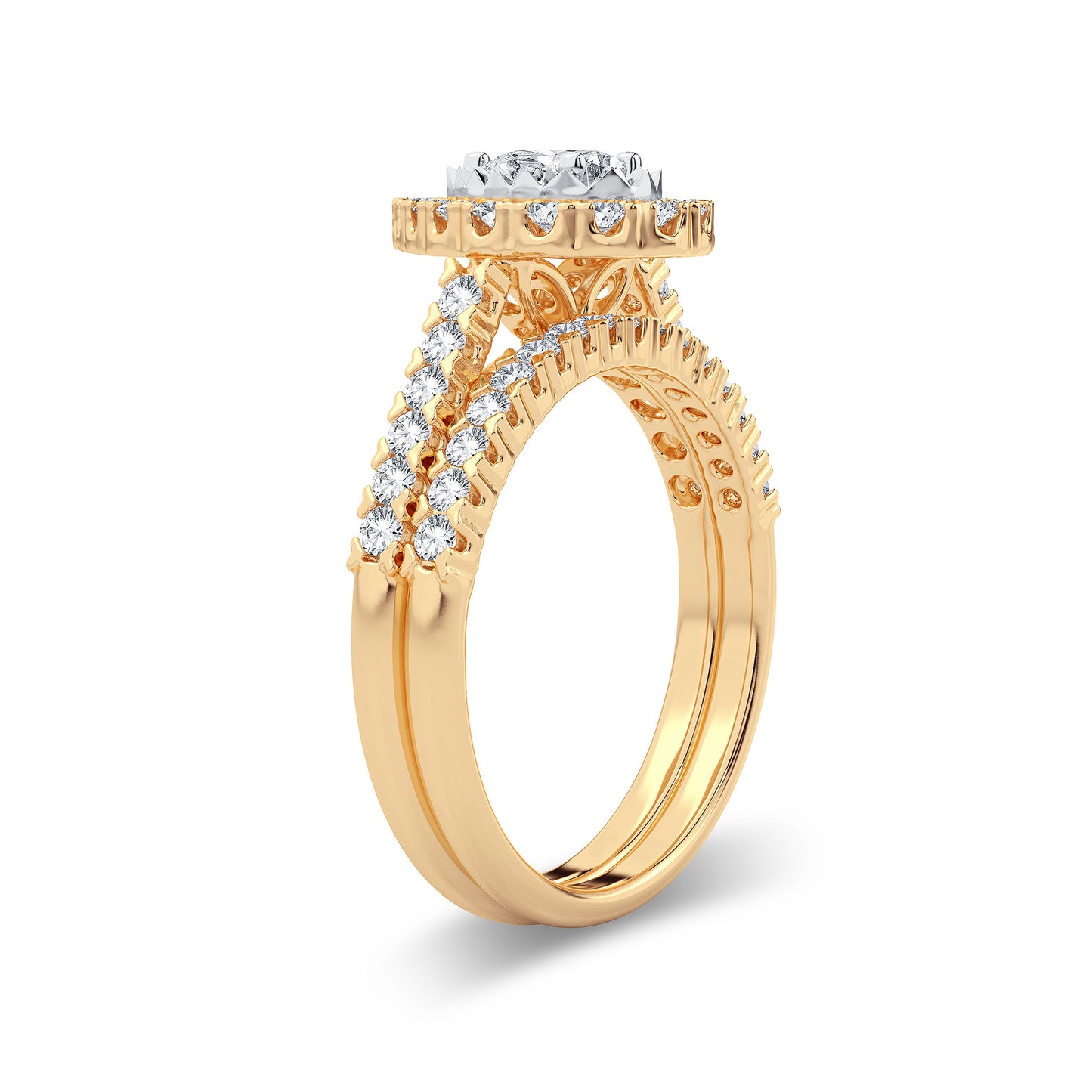 Elegancia de pera - Anillo nupcial de oro amarillo de 14 quilates con diamantes de 1,05 quilates