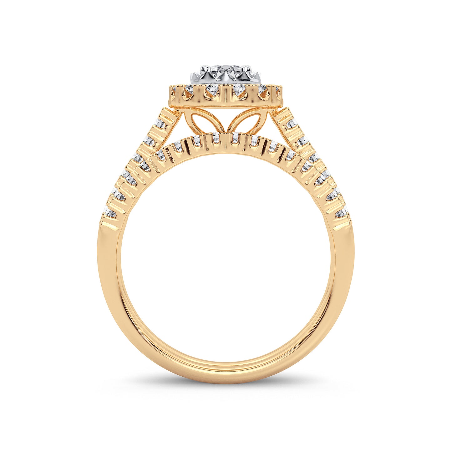 Elegancia de pera - Anillo nupcial de oro amarillo de 14 quilates con diamantes de 1,05 quilates