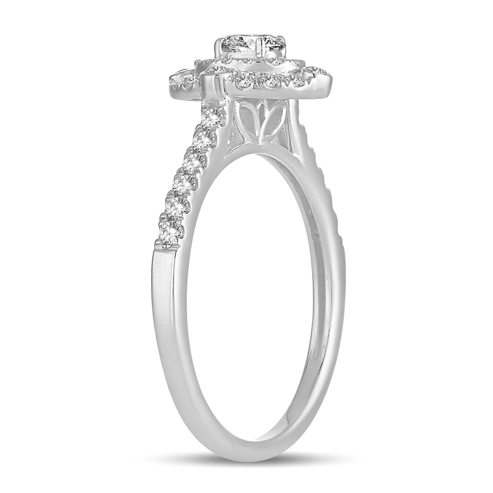 Halo Elegance - Anillo de compromiso de diamantes de 14 quilates y 0,50 quilates