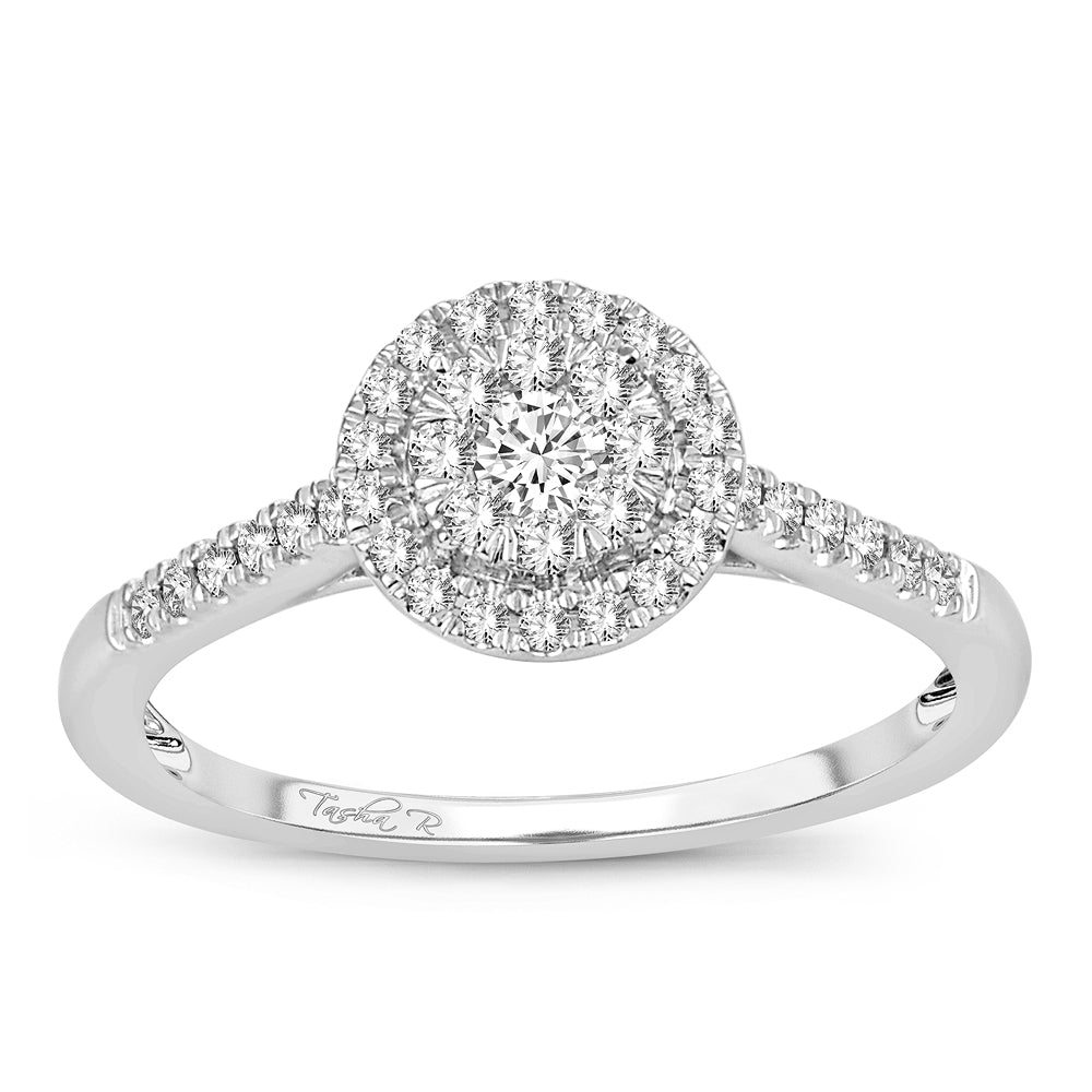 Halo Promise - Anillo de compromiso de diamantes de 14 quilates y 0,33 quilates 