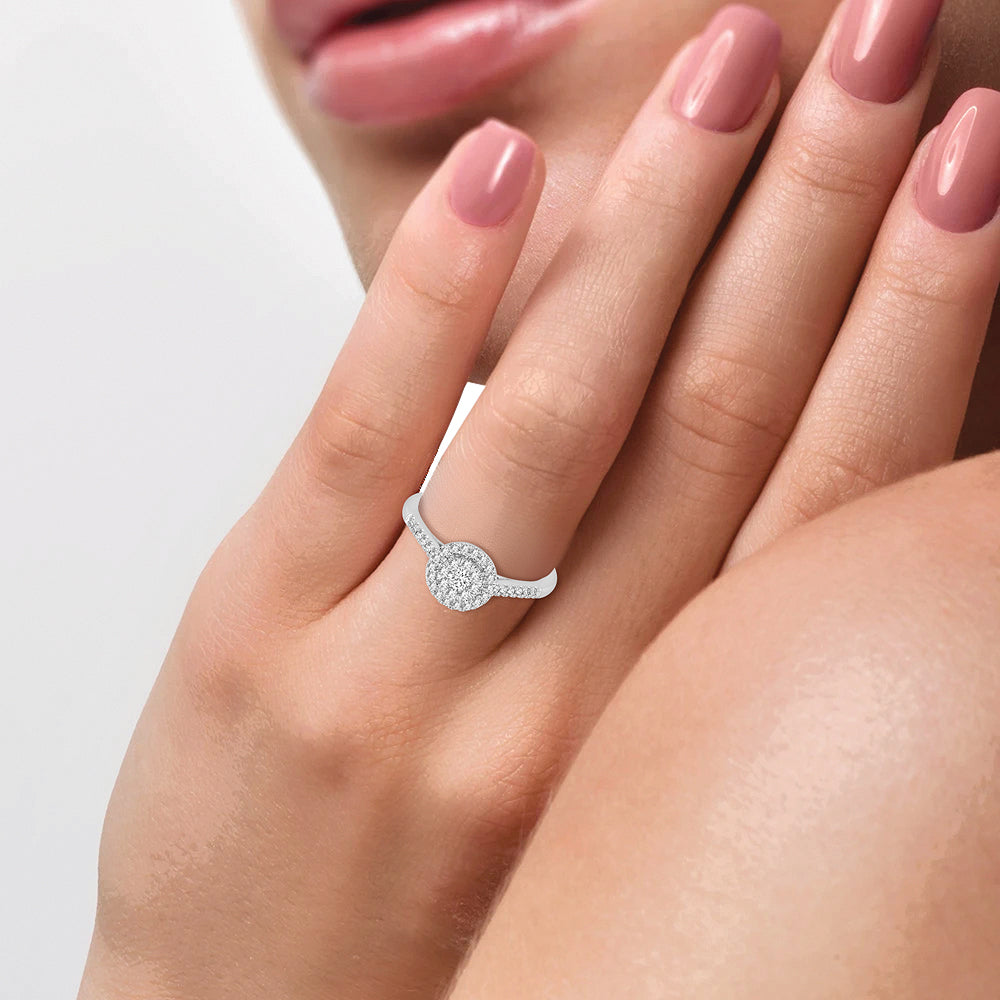 Halo Promise - Anillo de compromiso de diamantes de 14 quilates y 0,33 quilates 