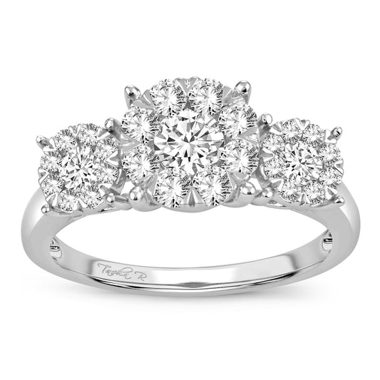 Triple Splendor: 14K 1.01 CT Diamond Engagement Ring