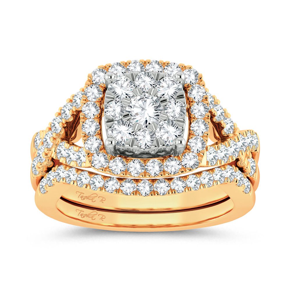 Golden Radiance - Conjunto nupcial de diamantes de 1,50 quilates en oro amarillo de 14 quilates 