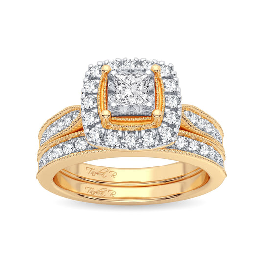Sunshine Majesty - Conjunto nupcial de diamantes de 0,75 quilates en dos tonos de 14 quilates