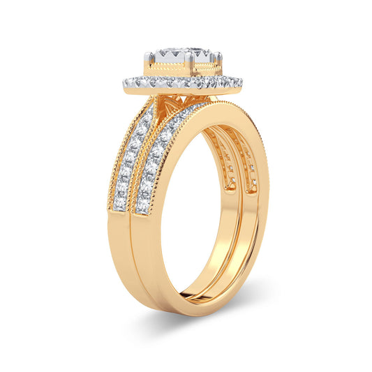 Sunshine Majesty - Conjunto nupcial de diamantes de 0,75 quilates en dos tonos de 14 quilates