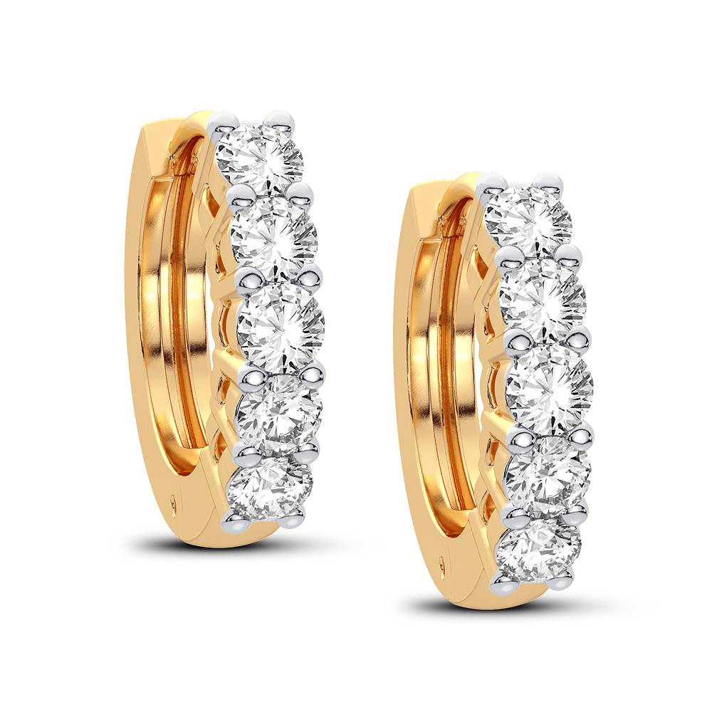 Aretes estilo argolla Huggie con corte de diamante - Oro amarillo de 14 k