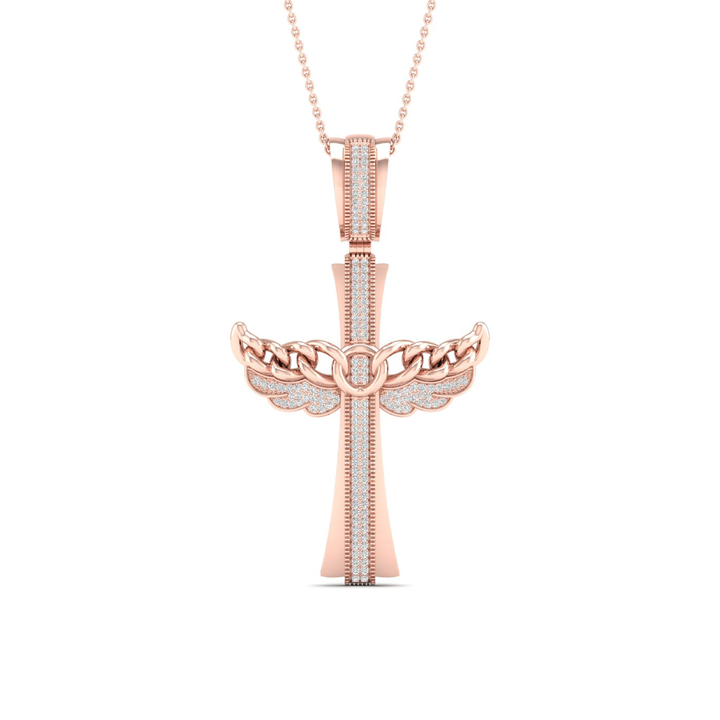 Colgante celestial con cruz angelical de diamantes de 0,43 quilates en oro rosa de 10 quilates