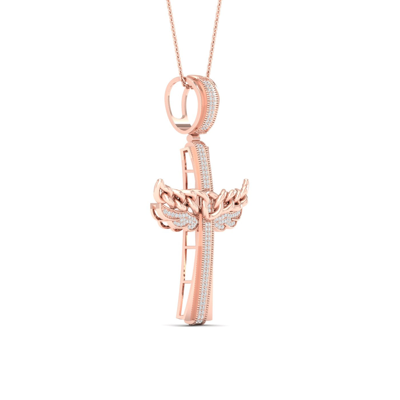 Colgante celestial con cruz angelical de diamantes de 0,43 quilates en oro rosa de 10 quilates