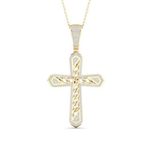 Religious 10K Solid Yellow Gold 0.55CT Diamond Cross Pendant