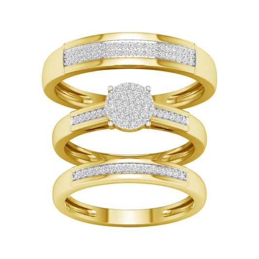 10K Yellow Gold Wedding Ring Trio-Set, 0.33 CT Diamonds