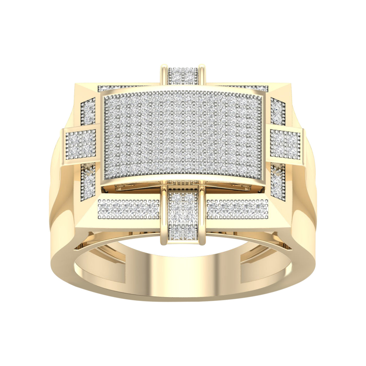 Anillo atrevido de oro amarillo de 10 quilates con diamantes de 0,50 quilates para hombre